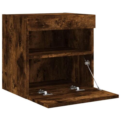 Væghængte tv-borde 2 stk. med LED-lys 40x30x40 cm røget eg