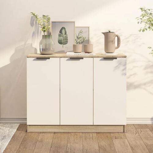 Skænk 90,5x30x70 cm konstrueret træ hvid og sonoma-eg