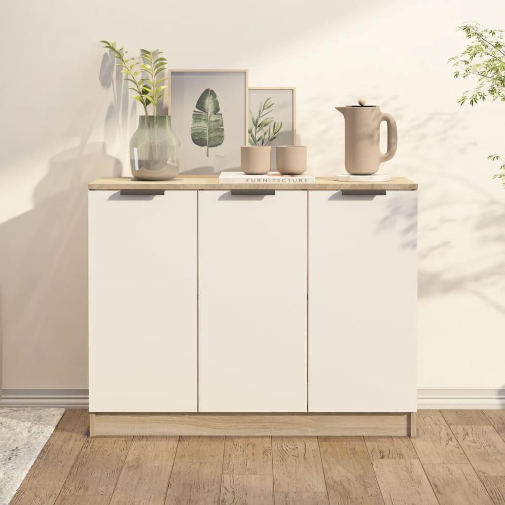 Skænk 90,5x30x70 cm konstrueret træ hvid og sonoma-eg