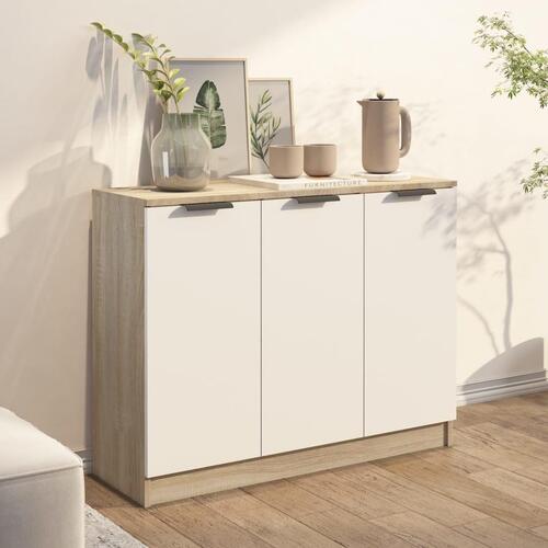 Skænk 90,5x30x70 cm konstrueret træ hvid og sonoma-eg