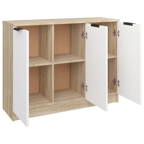 Skænk 90,5x30x70 cm konstrueret træ hvid og sonoma-eg