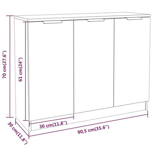 Skænk 90,5x30x70 cm konstrueret træ hvid og sonoma-eg