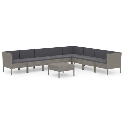Loungesæt til haven 9 dele med hynder polyrattan grå