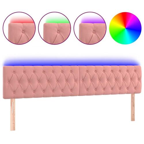 Sengegavl med LED-lys 200x7x78/88 cm velour lyserød