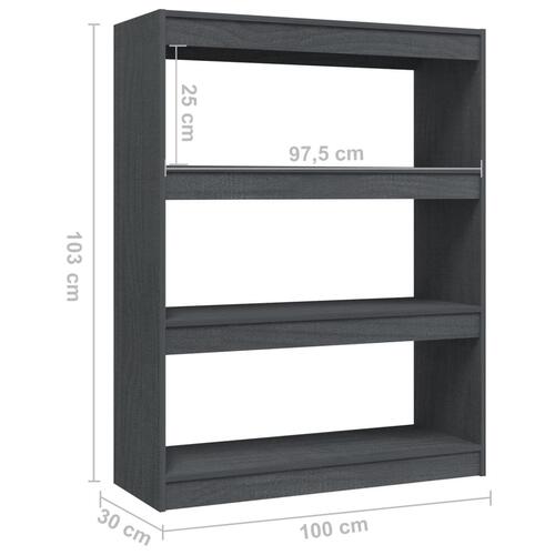 Bogskab/rumdeler 100x30x103 cm massivt fyrretræ grå
