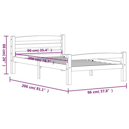 Sengestel 90x200 cm massivt fyrretræ hvid