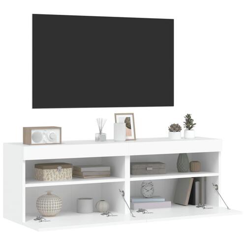Væghængte tv-borde 2 stk. med LED-lys 60x30x40 cm hvid