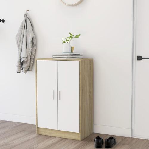 Skoreol 60x35x92 cm spånplade hvid og sonoma-eg