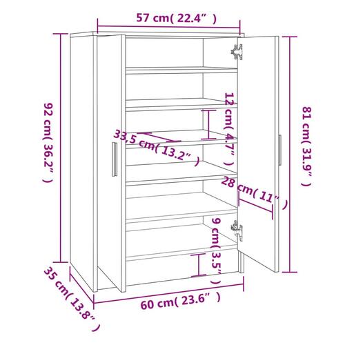 Skoreol 60x35x92 cm spånplade hvid og sonoma-eg