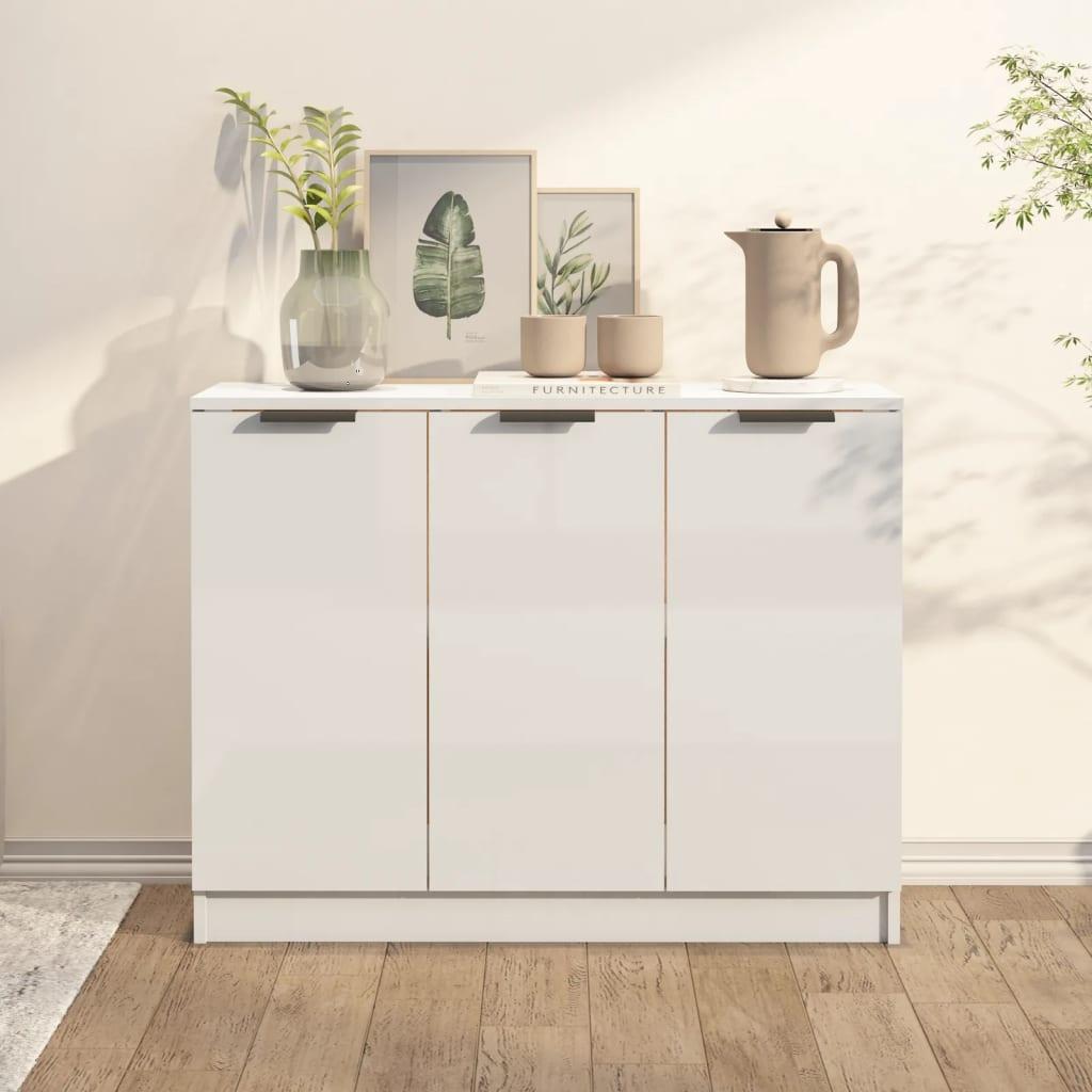 Skænk 90,5x30x70 cm konstrueret træ hvid højglans