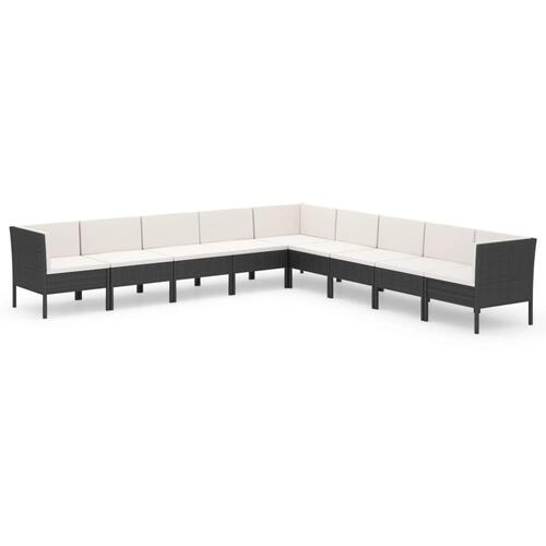 Loungesæt til haven 9 dele med hynder polyrattan sort
