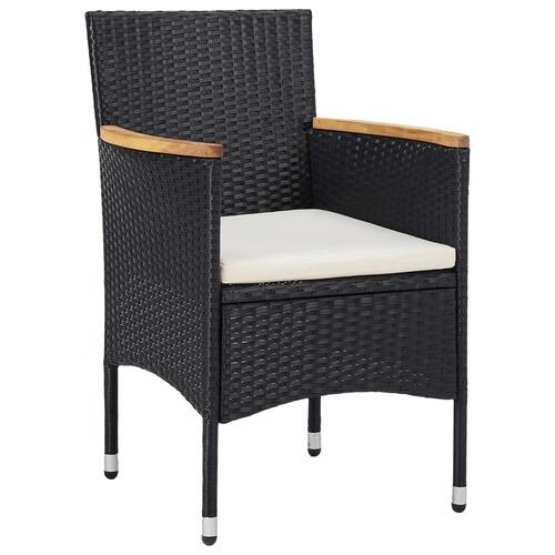 Spisebordssæt til haven 5 dele polyrattan og hærdet glas sort