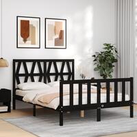 Sengeramme med sengegavl 140x190 cm massivt træ sort