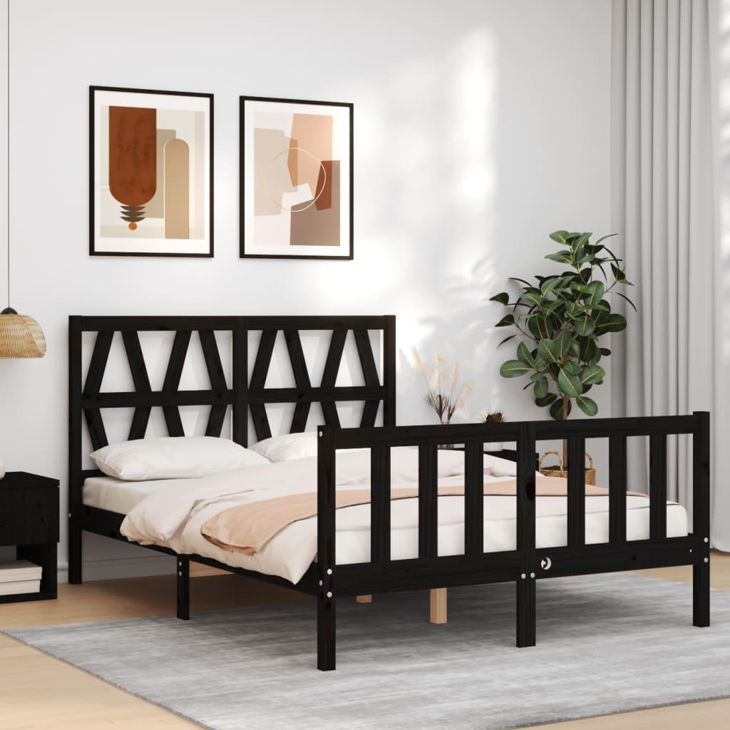 Sengeramme med sengegavl 140x190 cm massivt træ sort
