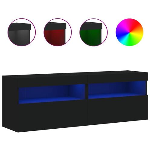Væghængte tv-borde 2 stk. med LED-lys 60x30x40 cm sort