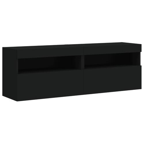 Væghængte tv-borde 2 stk. med LED-lys 60x30x40 cm sort