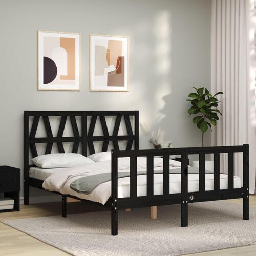 Sengeramme med sengegavl 140x190 cm massivt træ sort