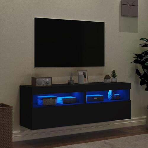 Væghængte tv-borde 2 stk. med LED-lys 60x30x40 cm sort