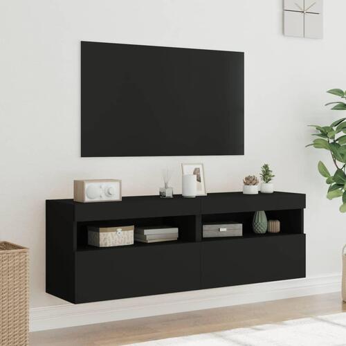 Væghængte tv-borde 2 stk. med LED-lys 60x30x40 cm sort