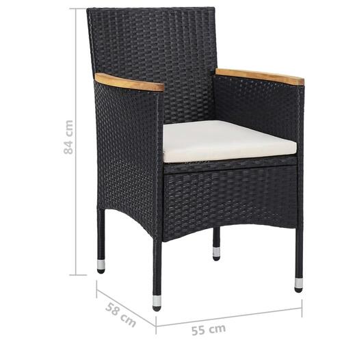 Spisebordssæt til haven 5 dele polyrattan og hærdet glas sort