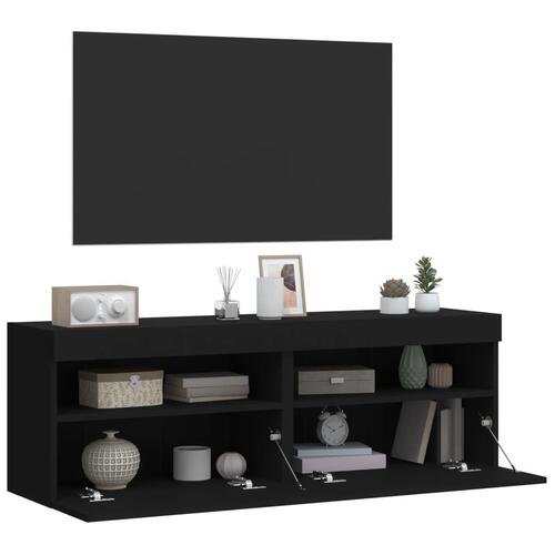 Væghængte tv-borde 2 stk. med LED-lys 60x30x40 cm sort