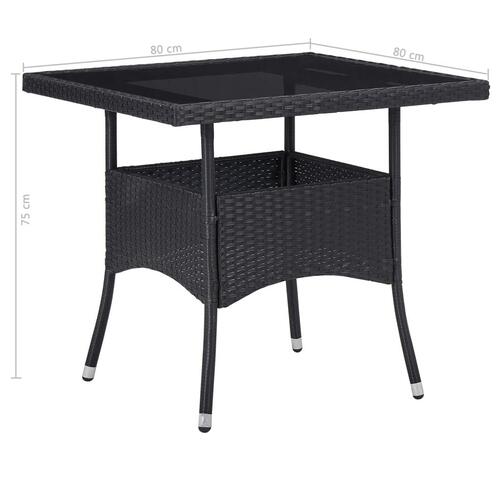 Spisebordssæt til haven 5 dele polyrattan og hærdet glas sort