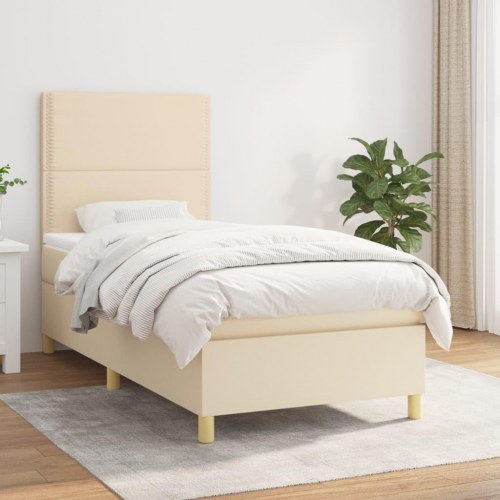 Kontinentalseng med madras 90×200 cm - stof, cremefarvet