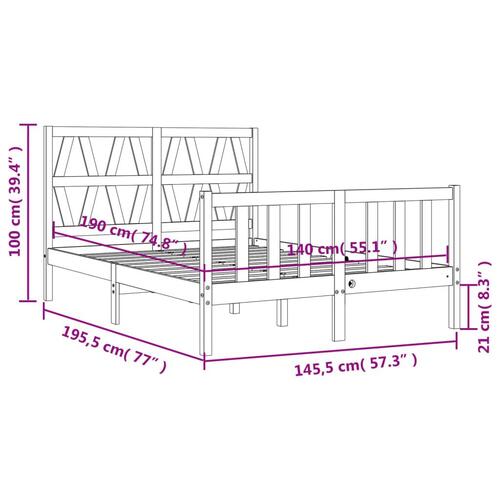 Sengeramme med sengegavl 140x190 cm massivt træ sort