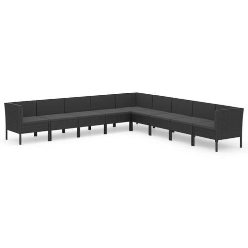Loungesæt til haven 9 dele med hynder polyrattan sort