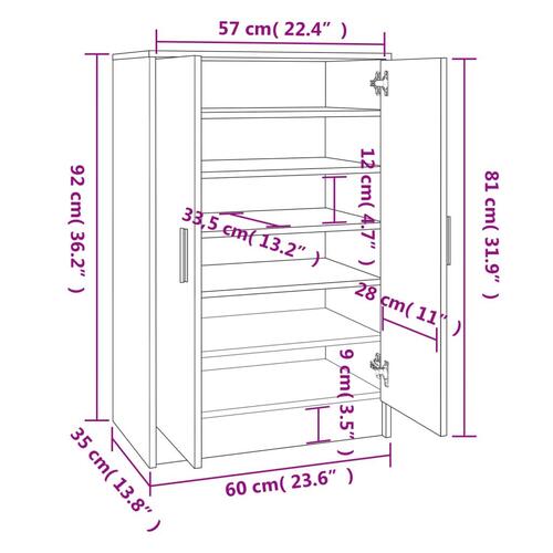 Skoskab 60x35x92 cm konstrueret træ hvid højglans