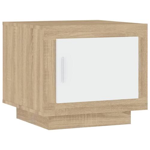 Sofabord 51x50x45 cm konstrueret træ hvid og sonoma-eg