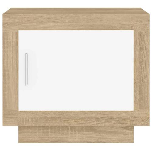 Sofabord 51x50x45 cm konstrueret træ hvid og sonoma-eg