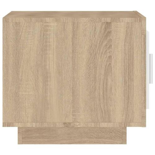Sofabord 51x50x45 cm konstrueret træ hvid og sonoma-eg