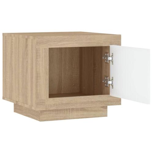 Sofabord 51x50x45 cm konstrueret træ hvid og sonoma-eg