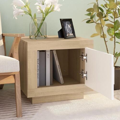Sofabord 51x50x45 cm konstrueret træ hvid og sonoma-eg