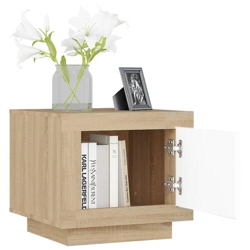 Sofabord 51x50x45 cm konstrueret træ hvid og sonoma-eg
