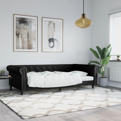Daybed 100 x 200 cm i sort kunstlæder - sovesofa til stue og soveværelse