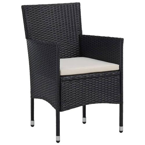 Spisebordssæt til haven 3 dele polyrattan og hærdet glas sort