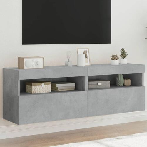 Væghængte tv-borde 2 stk. med LED-lys 60x30x40 cm betongrå