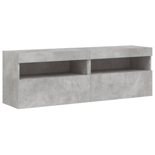 Væghængte tv-borde 2 stk. med LED-lys 60x30x40 cm betongrå