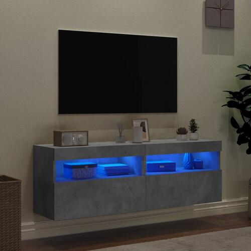 Væghængte tv-borde 2 stk. med LED-lys 60x30x40 cm betongrå