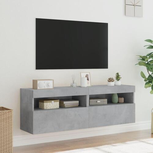 Væghængte tv-borde 2 stk. med LED-lys 60x30x40 cm betongrå