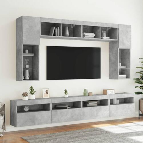 Væghængte tv-borde 2 stk. med LED-lys 60x30x40 cm betongrå