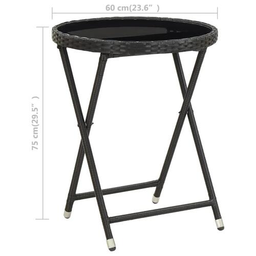 Bistrosæt til haven 3 dele polyrattan og hærdet glas sort