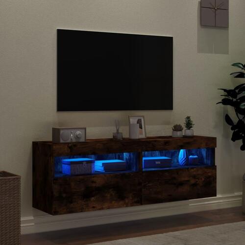 Væghængte tv-borde 2 stk. med LED-lys 60x30x40 cm røget eg