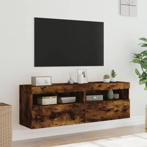 Væghængte tv-borde 2 stk. med LED-lys 60x30x40 cm røget eg