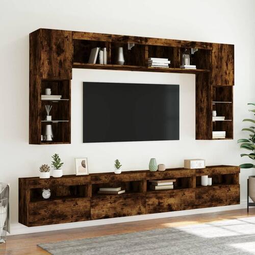 Væghængte tv-borde 2 stk. med LED-lys 60x30x40 cm røget eg