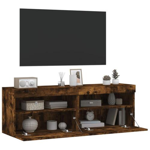 Væghængte tv-borde 2 stk. med LED-lys 60x30x40 cm røget eg