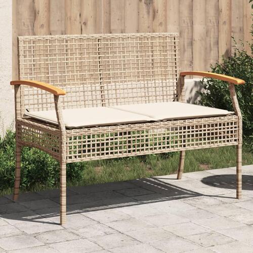 Havebænk med hynde polyrattan og akacietræ beige
