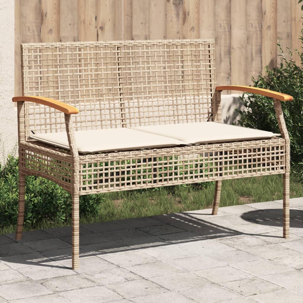 Havebænk med hynde polyrattan og akacietræ beige